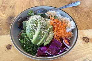 Buddha bowl ordered without mayo   at Bunny and Clyde's Corner Cafe and Market in Salida