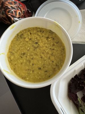 Lentil curry with rice underneathh  at Bunny and Clyde's Corner Cafe and Market in Salida