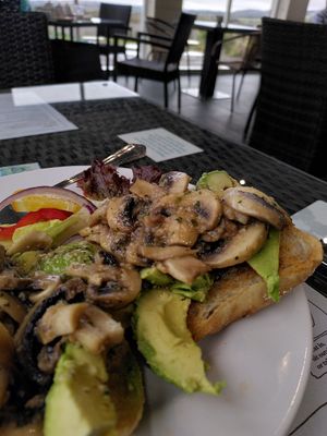 Yummy vegan haggis and mushroom on toast at Cafe U in Kelso