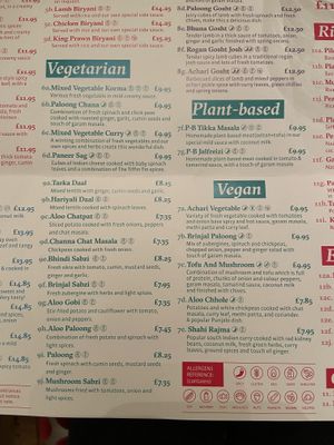 Vegan & vegetarian sections of the menu!  at Veva Vegan by Tiffin Tin in North West London