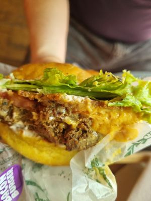 Cheese and bacon burger at Hierbabuena Vegan in Buenos Aires