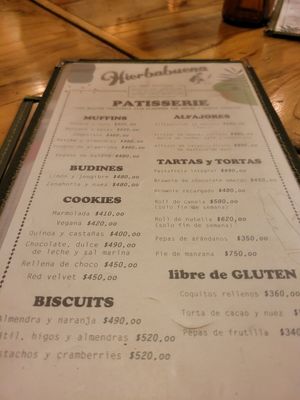 Carta de pastelería at Hierbabuena Vegan in Buenos Aires