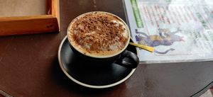 Cappuccino with almond milk at Hierbabuena Vegan in Buenos Aires