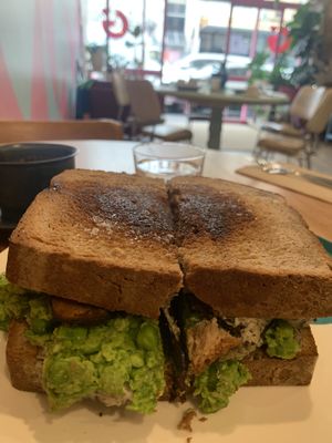 absolutely huge sandwich with eggplant, mushy peas, and house made tartar sauce - ate half for lunch and half for breakfast the next day and it was still delicious   at Gloria in Brunswick