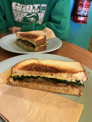 Half of a toastie (mushroom, tomato, hash brown)   at Gloria in Brunswick