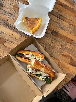The meatless baguette and baked cheesecake  at Gloria in Brunswick