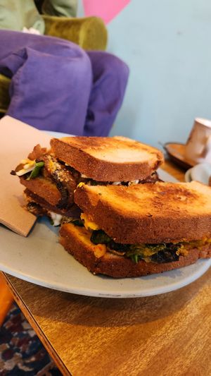 Mushroom and hashbrown toastie at Gloria in Brunswick