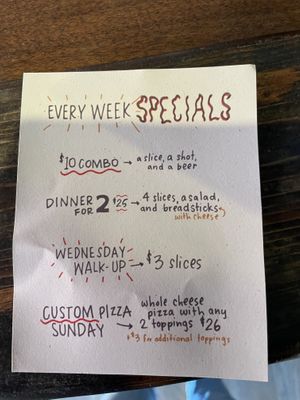 Specials  at Pizza Friendly Pizza in Chicago
