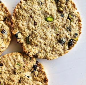 Oat cookies with pistachios and dried cherries at Baja Wegańska Cukiernia in Warsaw