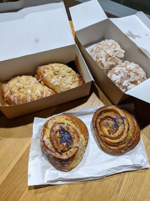 doughnuts, faux cheese buns and berry buns at Baja Wegańska Cukiernia in Warsaw