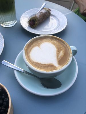 Flat white with hazelnut milk  at Baja Wegańska Cukiernia in Warsaw