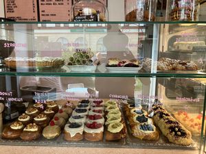 Display case at Baja Wegańska Cukiernia in Warsaw