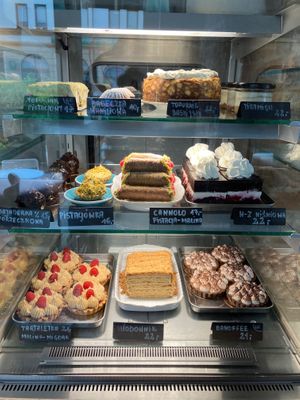 Display case at Baja Wegańska Cukiernia in Warsaw