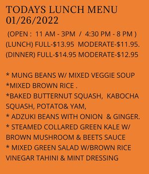 The menu  at Shangri-la Buddha in Albany