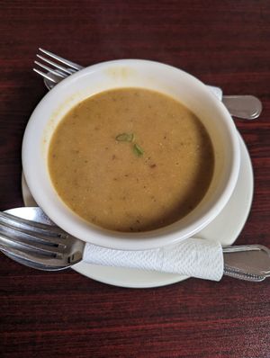 Mung bean mixed veggie soup at Shangri-la Buddha in Albany