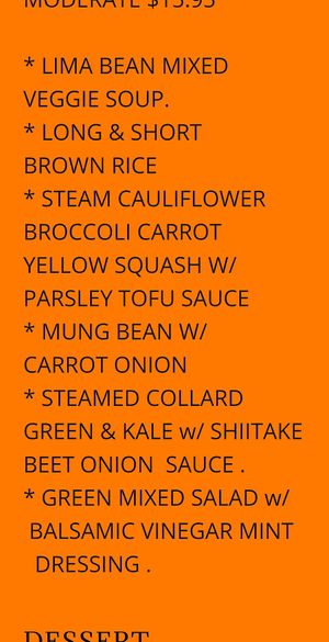 Menu for the day at Shangri-la Buddha in Albany