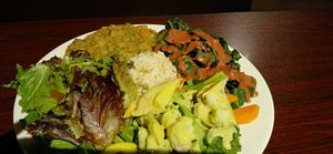 A full plate of all the items. at Shangri-la Buddha in Albany