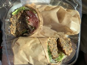 Vegan “burger” on a GF wrap! at Nature's Harvest in Poughkeepsie
