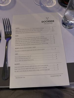 Menu  at Dockside in Wellington