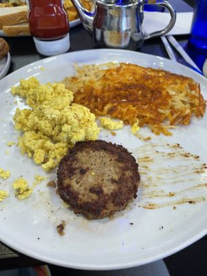 Vegan Jackpot breakfast (sorry i ate some before I remembered to take the photo - it comes with 2 sausage patties and more eggs)  at Black & Blue Diner in Las Vegas