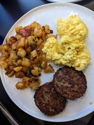 Vegan sausage and egg, diner potatoes at Black & Blue Diner in Las Vegas