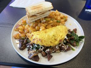 Vegan omelette with ‘steak’ and NY potatoes   at Black & Blue Diner in Las Vegas