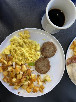 JUST eggs, vegan sausage, and NY style potatoes   at Black & Blue Diner in Las Vegas