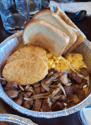 Vegan steak and eggs at Black & Blue Diner in Las Vegas