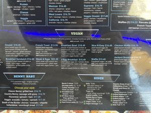 Separate Vegan section of the menu    at Black & Blue Diner in Las Vegas