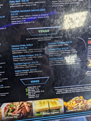 Some of the vegan lunch menu at Black & Blue Diner in Las Vegas