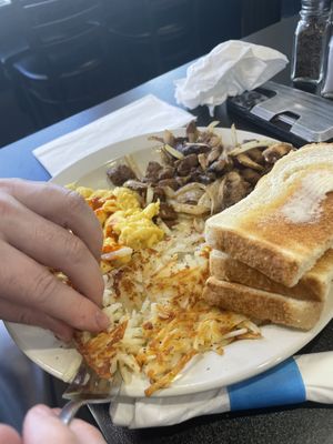 Steak and eggs  at Black & Blue Diner in Las Vegas