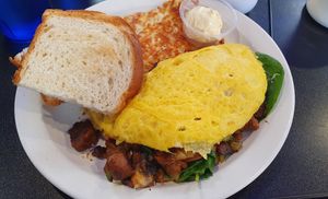 Omelette with steak and vegetables at Black & Blue Diner in Las Vegas