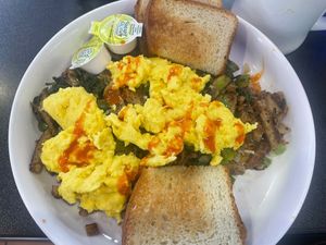 Breakfast bowl with sausage - all vegan! at Black & Blue Diner in Las Vegas