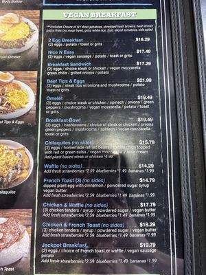 Breakfast menu  at Black & Blue Diner in Las Vegas