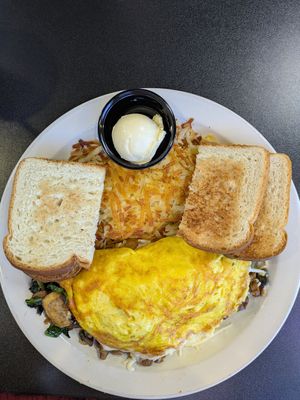 Vegan steak omelette with hashbrowns at Black & Blue Diner in Las Vegas