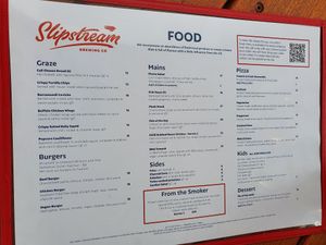 Food menu at Slipstream Brewing Company in Yeerongpilly