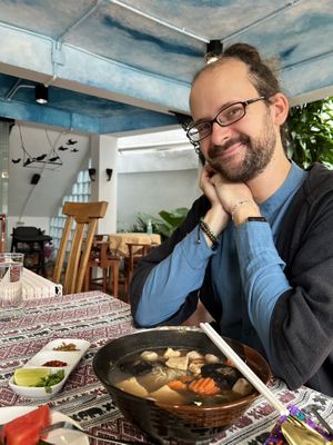 Vegan chicken noodle soup - yummy! at Vlodge Vegan Hotel in Chiang Mai