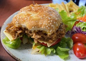 Vegetarian Pork burger  at Vlodge Vegan Hotel in Chiang Mai