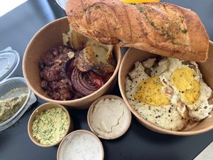 Vegan sunny-side up eggs at Greenish in Tel Aviv