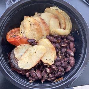 Baked beans, potato, tomato and onion  at Greenish in Tel Aviv