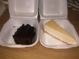 Chocolate fudge cake and New York cheesecake  at Milton Chippy in Stoke-on-trent