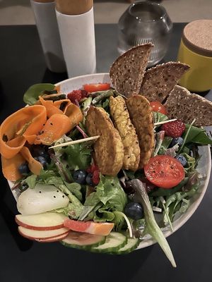 Salad with carrot salmon and tempeh (~18€) #Veganuary at Das Nest in Mainz