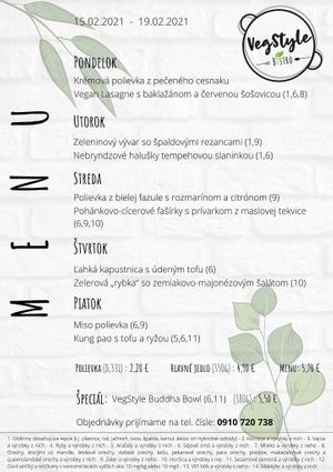 This week’s menu at VegStyle Bistro in Lucenec