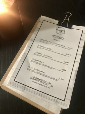 Menu at VegStyle Bistro in Lucenec