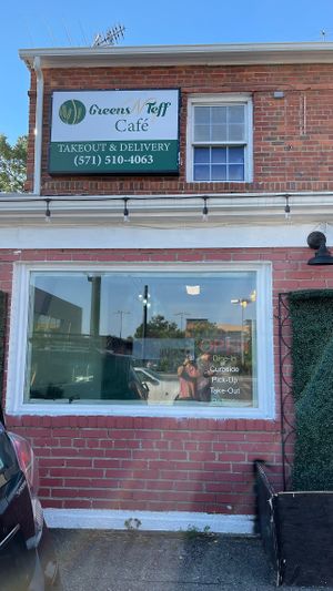 Front of the cafe at Greens N Teff in Arlington