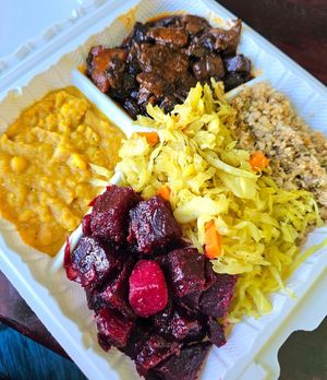 Large plate - 2 proteins, 3 greens at Greens N Teff in Arlington