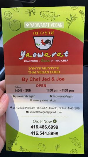Take out menu at Yaowarat in Toronto