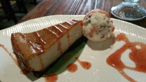 Vegan Cheesecake with Almond Vanilla Ice Cream at Franchia Vegan Cafe in New York City