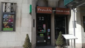 Front door at Franchia Vegan Cafe in New York City