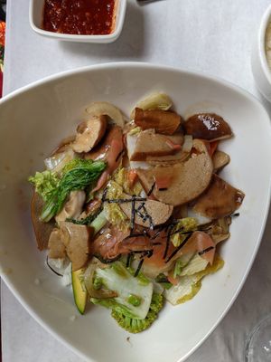 Vegetarian "duck" bibimbop at Franchia Vegan Cafe in New York City